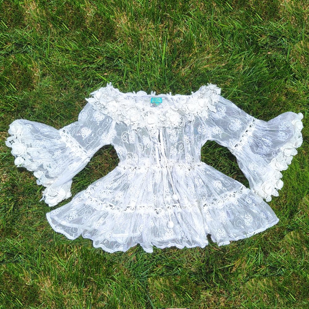 angelic fairycore white lace beaded mini dress - Picture 5 of 14
